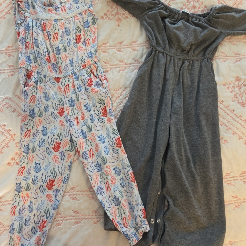 Floral Print Jumpsuit and Gray Off-Shoulder Dress
